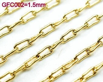 gold plated chain 1.5mm/2mm/3.5mm 18K/14k, long link cable chain for jewelry making gfc002/gfc127/gfc125 sold by foot