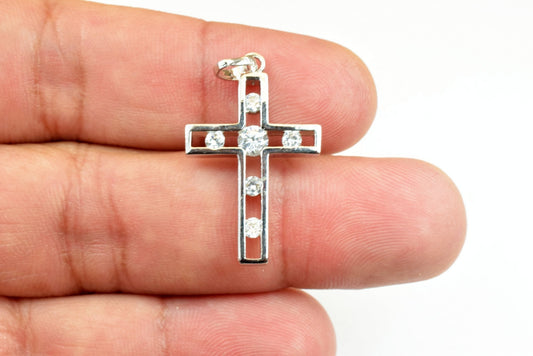White gold filled cross pendant clear cz cubic zircon rhinestone rhodium plated charm size 28x17mm thickness 3mm findings for jewelry making