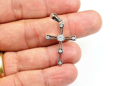 White gold filled cross pendant clear cz cubic zircon rhinestone rhodium plated charm size 30x19mm thickness 4mm findings for jewelry making