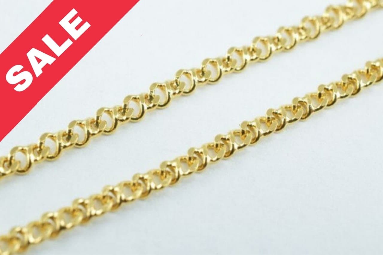 3mm Gold Plated* tarnish resistant curb chain 18k gfc014 sold by foot