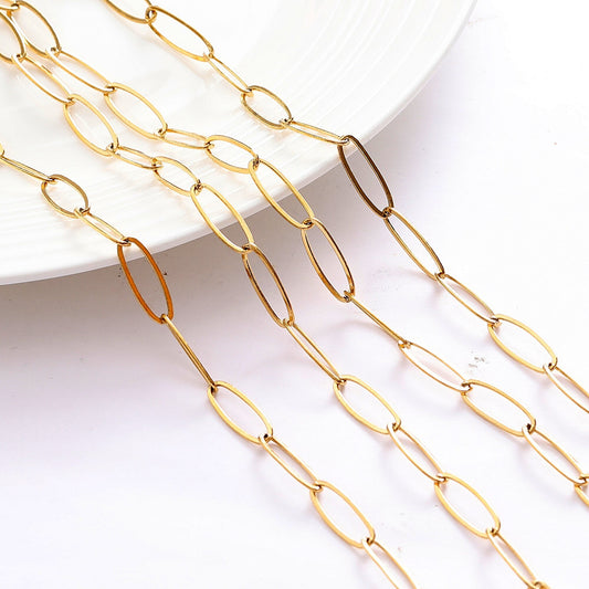 Gold Plated long cable link/paper clip chain size 7mm, thickness 1mm 18k gf finding chain for jewelry making gfc095 sold by foot