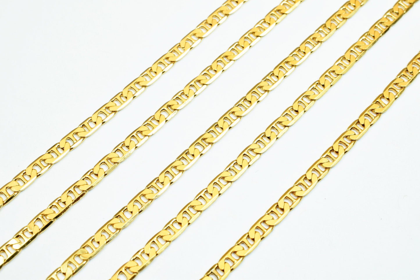 3mm Gold Plated* tarnish resistant flat chain 18kgf gfc018 sold by foot
