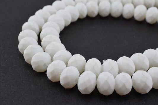 White matte glass beads donut rondelle faceted for jewelry decoration chandelier 6x8mm 60 pcs ea item#789222042936