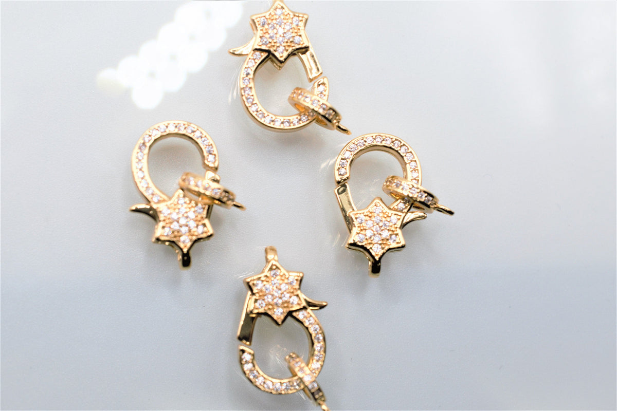 Lobster Clasp Craft Supplies Tools and Gold Findings zirconia Star round wheel charm connector fancy clasp