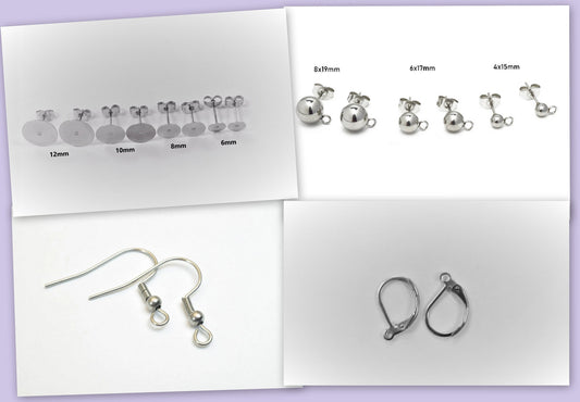 hypoallergenic Stainless Steel Hook Earring Wire Coil / Lever Back / Ball Stud Earrings / Flat Stud Earrings Findings For Jewelry Supplier