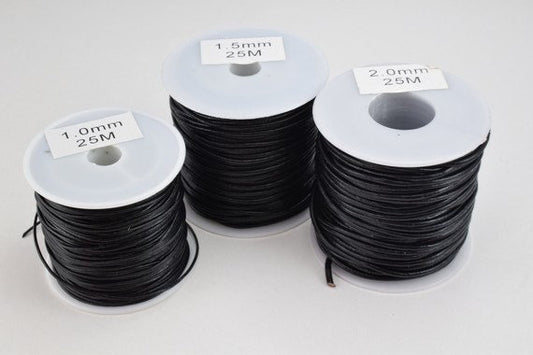 Natural leather black size 1mm, 1.5mm and 2mm round cord thread