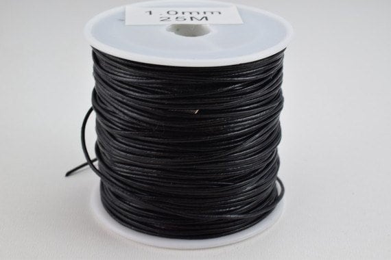 Natural leather black size 1mm, 1.5mm and 2mm round cord thread