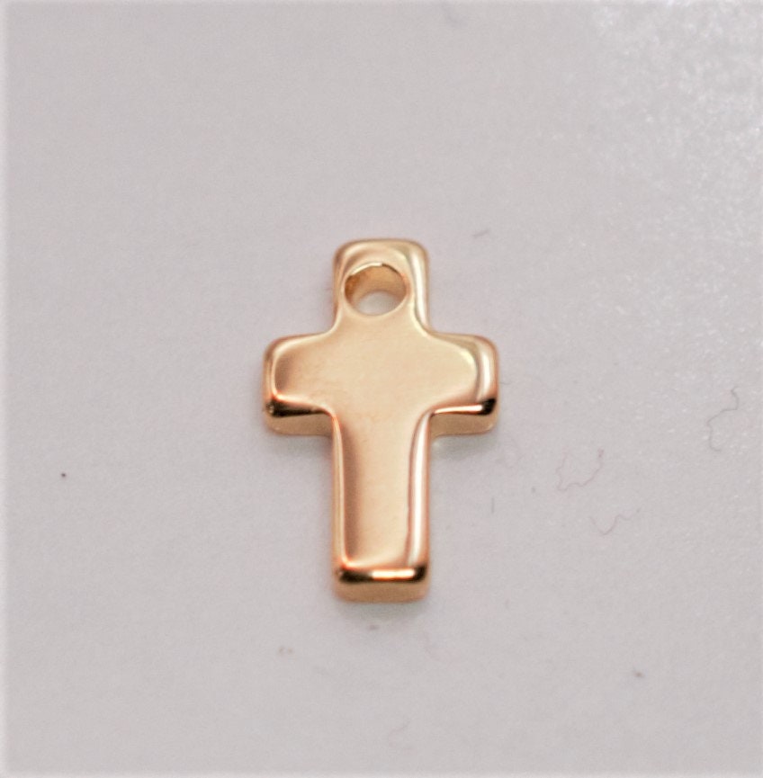 Dainty Cross Charm Pendant 18K Gold Filled Size 14x5mm Beads Charm GF111