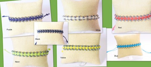 3 dollars for dozen Silver Beads 5mm Macrame Hand Made Bracelet 7 colors 26 Beads in one bracelet and wholesale