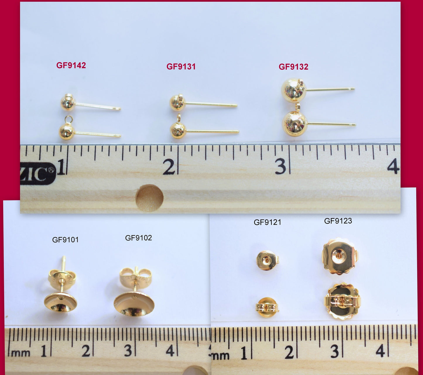 Gold Filled EP Ball Stud/Cup Earring/Earnut different sizes Findings For Jewelry supplier and Wholesale