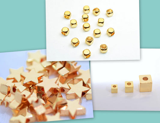 Gold filled EP and pinky gold filled Cube/Box beads size 3mm, 4mm,5mm,6mm and star solid spacer beads, findings for jewelry supplier