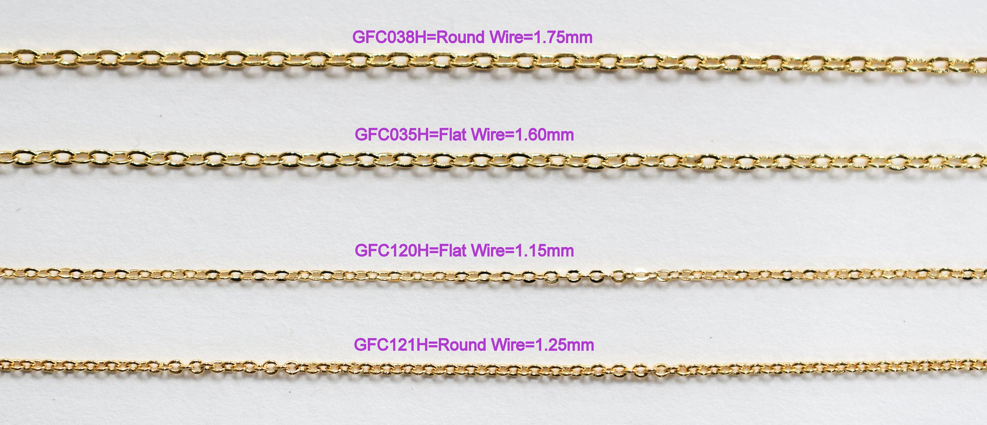 Gold Filled EP Flat Cable,Link Extension Chain 18K 1.15mm/1.25mm/1.6mm/1.75mm/2mm/2.10mm/2.25mm/3.0mm/3.25mm Findings For Jewelry Making