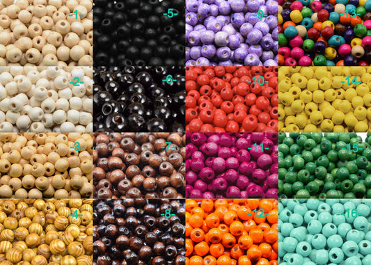 Wood Round Beads 1 Pound 16 colors Ball Boho Spacer Sizes 6mm, 8mm,10mm,12mm For Jewelry Making and Craft