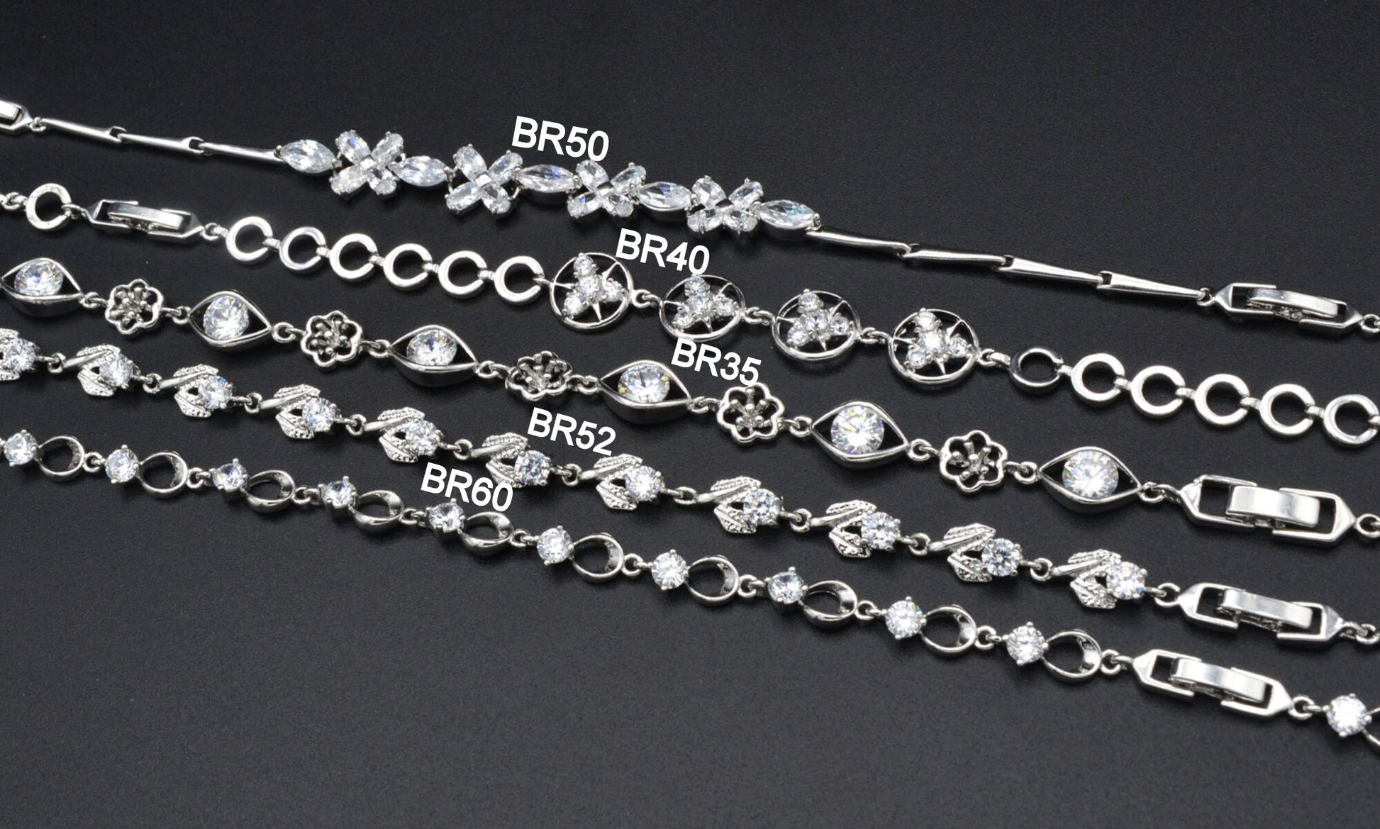 Women Silver Bracelet Rhodium Plated Chain With Clear Cubic Zirconia bohemian Flower and leaf design for Jewelry Making tarnish resistant