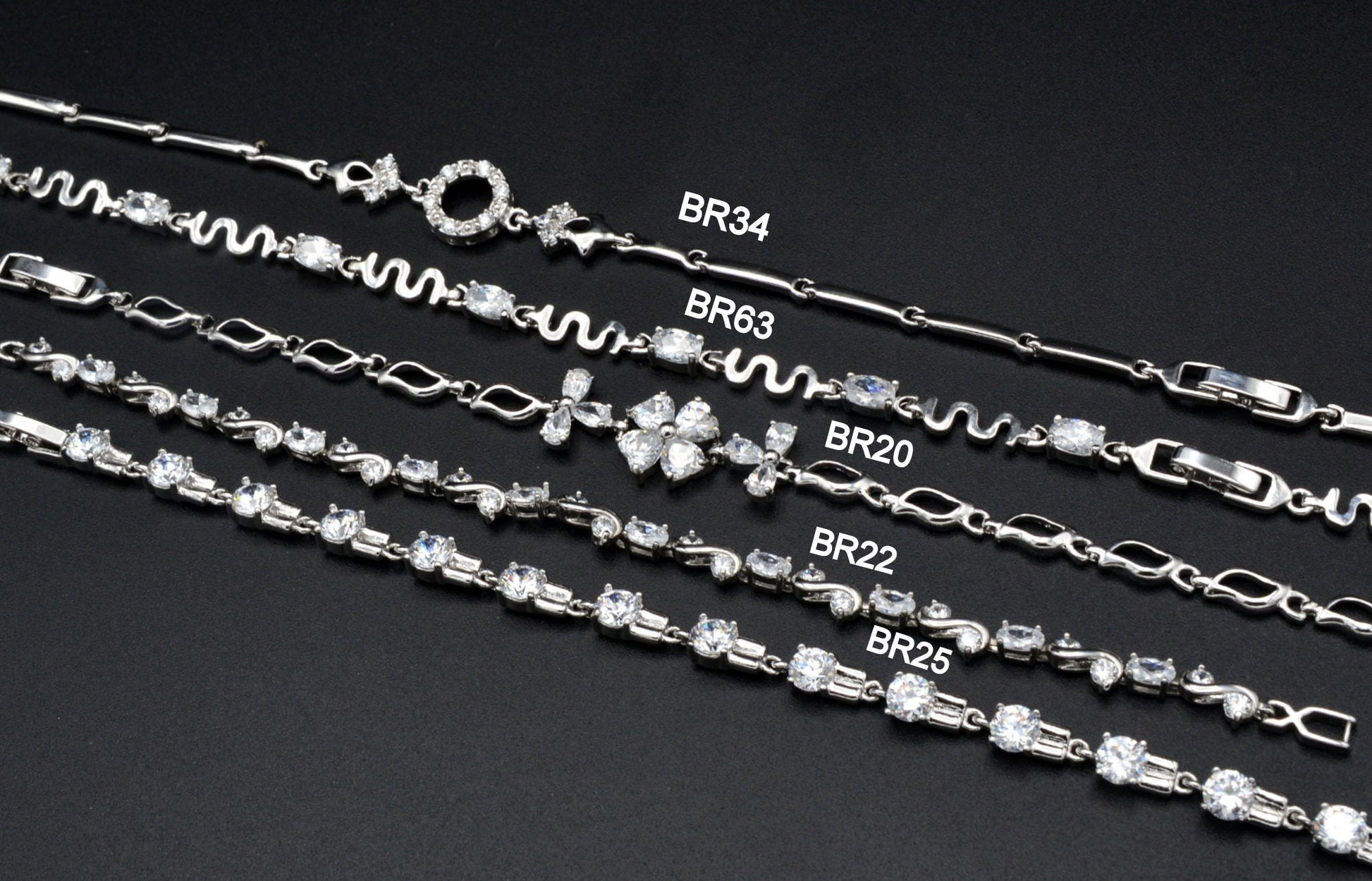 Women Silver Bracelet Rhodium Plated Chain With Clear Cubic Zirconia zig zag, Flower and leaf design for Jewelry Making tarnish resistant