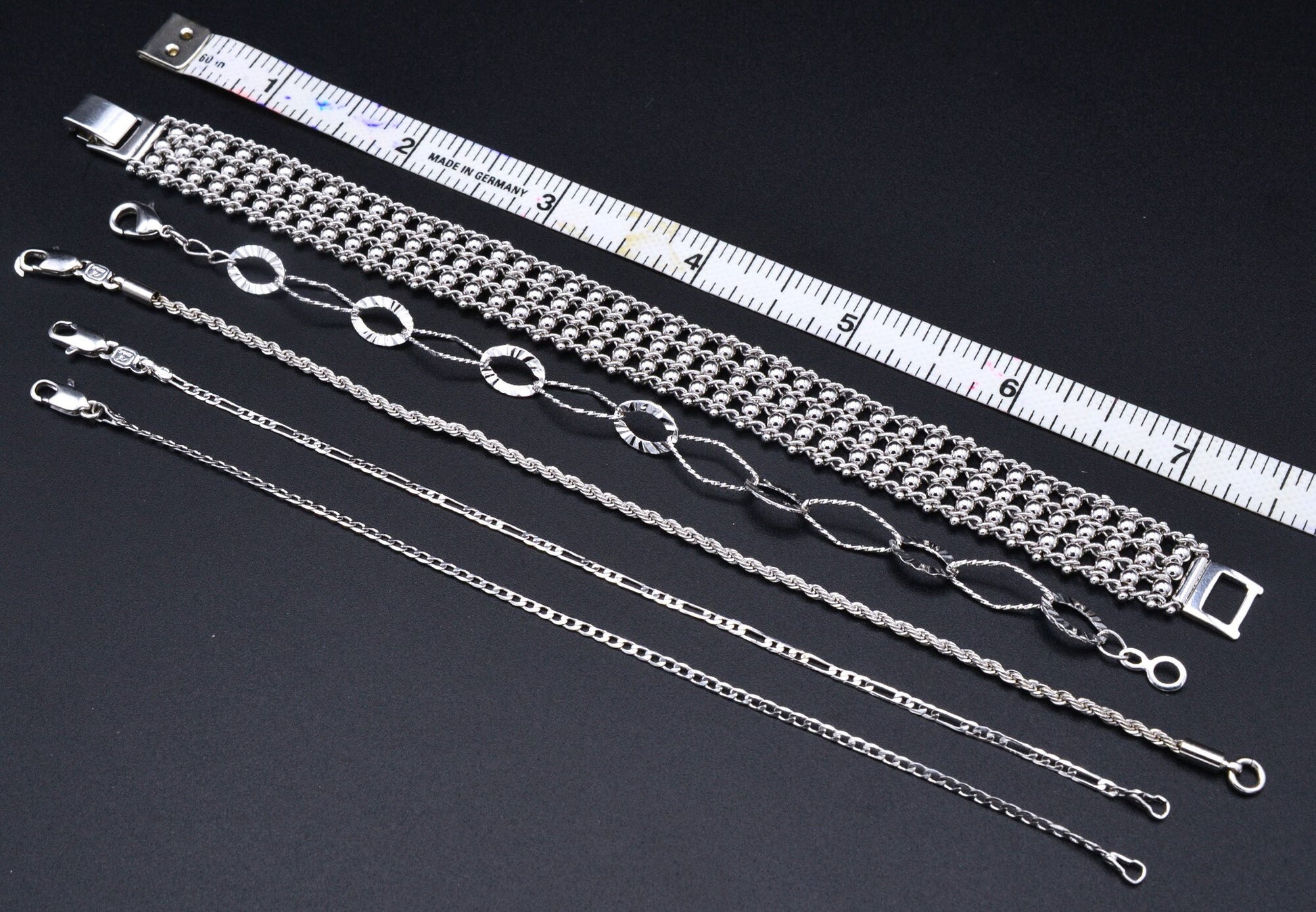 Women Silver Bracelet Rhodium Plated Link Diamond cut, Cuban , Figaro , Rope Plain Chain for Jewelry Making tarnish resistant