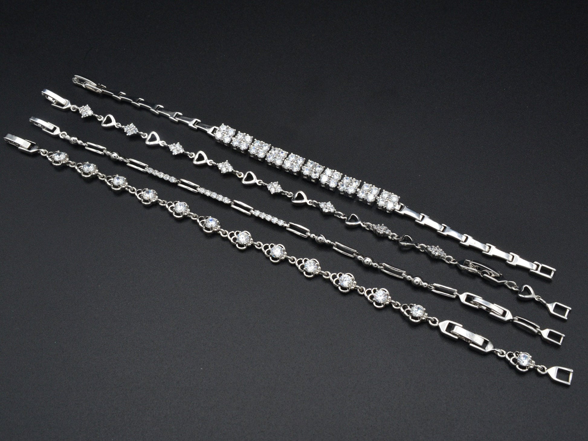 Women Silver Bracelet Rhodium Plated Chain With Clear Cubic Zirconia bohemian Bling for Jewelry Making tarnish resistant