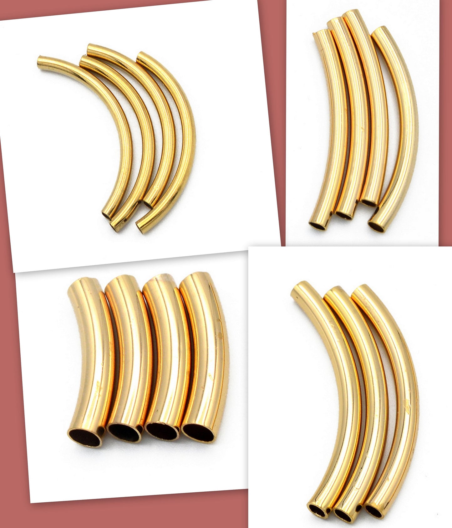 18K Gold Filled EP Curve Plain Tube Beads seamless Findings for Jewelry Maker and wholesale