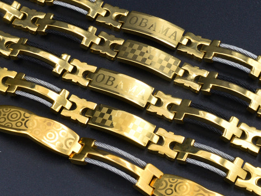 Men Gold Filled EP Bracelet Chain bohemian Bling for Jewelry Making tarnish resistant Men Gift/Obama Bracelet
