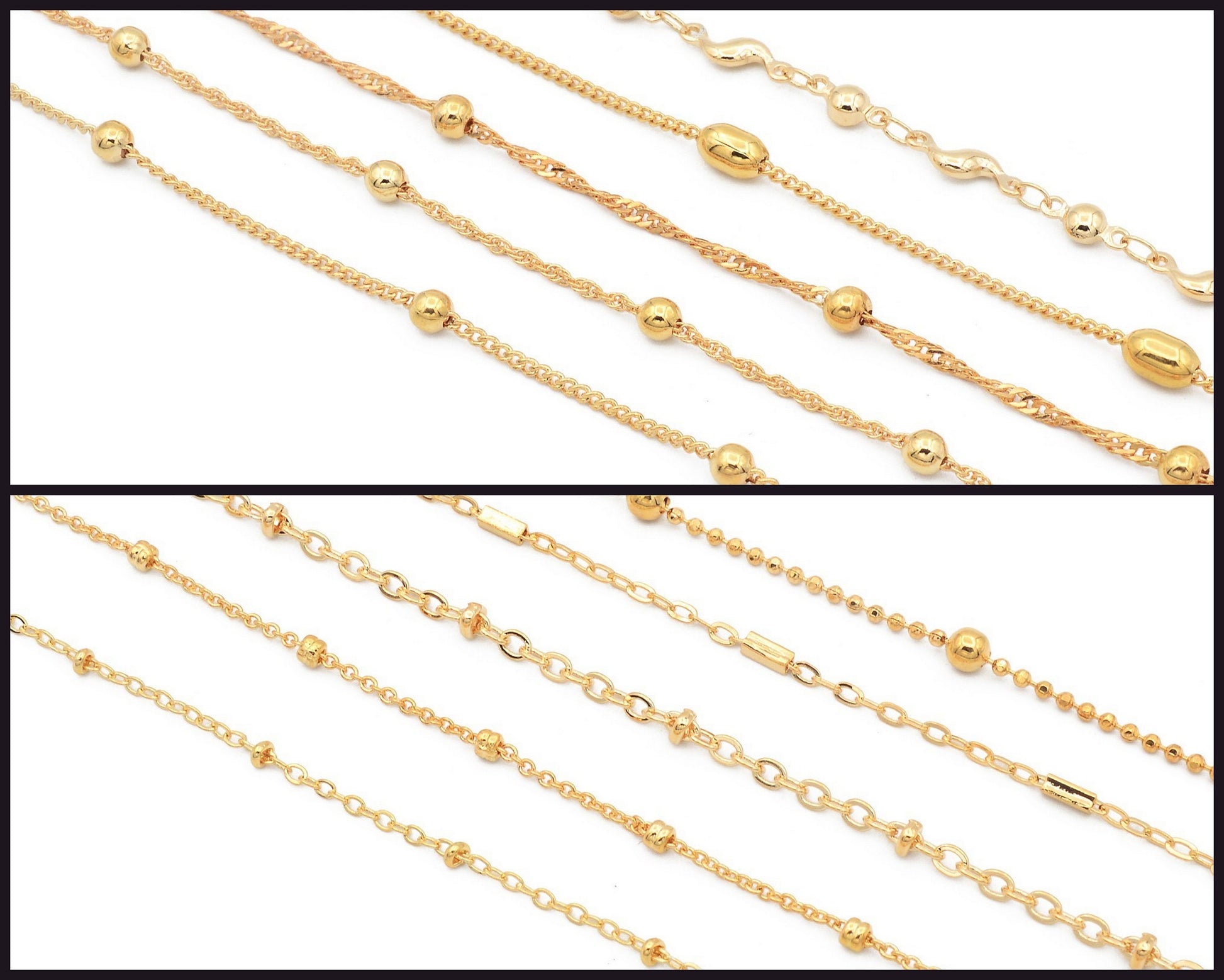 Gold Filled EP Satellite Ball/Oval Link Cable Cuban Twisted Bar Chain Customize Personalize for Jewelry Supplier Sold by Foot and Wholesale