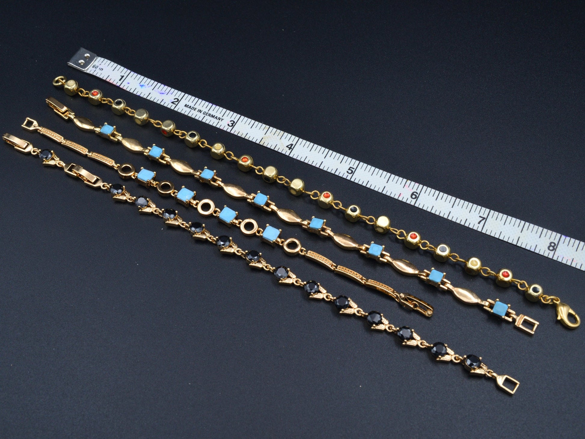 Women's Gold Bracelet Chain With Black Cubic Zirconia bohemian / Turquoise Bling for Jewelry Making tarnish resistant