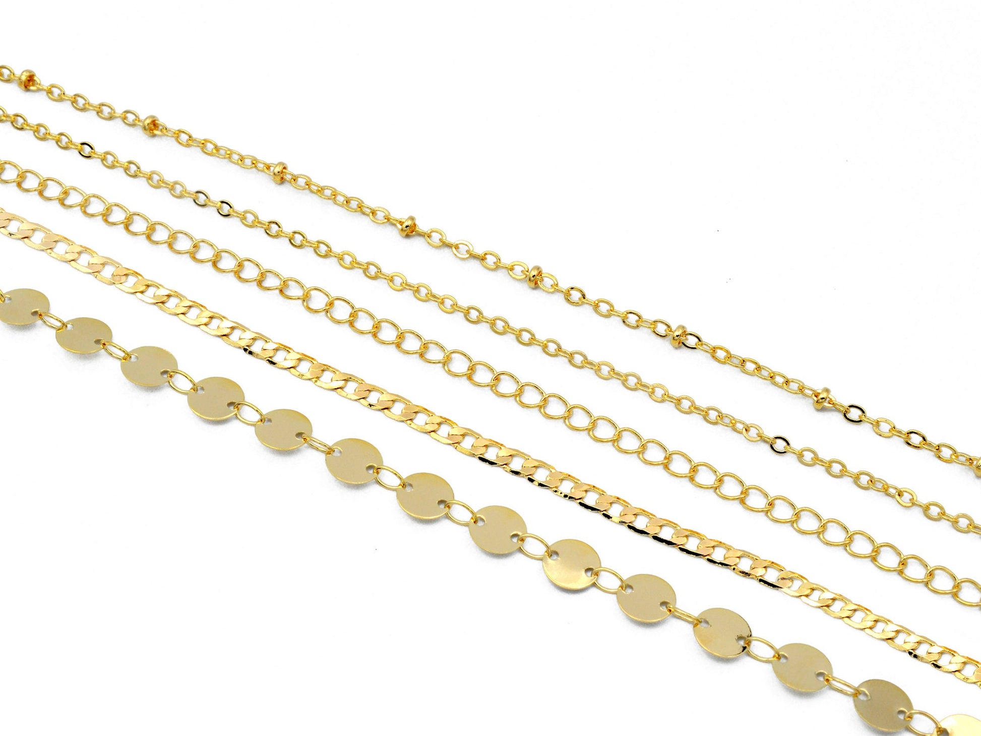 14K Gold Filled Saturn Cuban Cable Link Diamond Cut Charm Chain and Extension findings necklace for Jewelry supplies 3 ft/PK and wholesale - BeadsFindingDepot