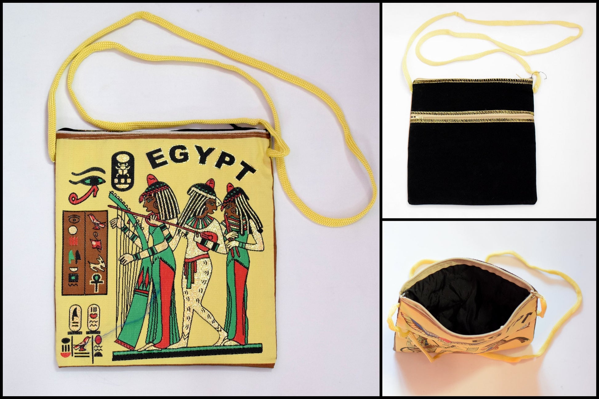 Egyptian Fabric Bags 7x8 Inches For many occasions Light weight long strip Black Back Velvet it is piece of art gift for everyone