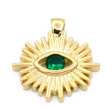 Evil Eye Sun Pendant 14K Gold Filled EP tarnish resistant 16mm Eye clear/Black/Green/Red Cubic Zirconia Diamond Bracelet Charm women gift
