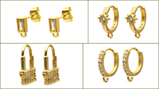 14K Gold Filled EP Leverback/Stud Hook Earring and Findings Clear Zircon Crystal High quality For Jewelry supplier and wholesale 3 PRs/PK - BeadsFindingDepot