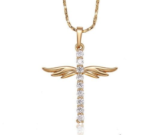 Gold Filled Cross Pendant Size 35x25mm gold-filled jewelry pendant with Clear CZ Cubic Zirconia