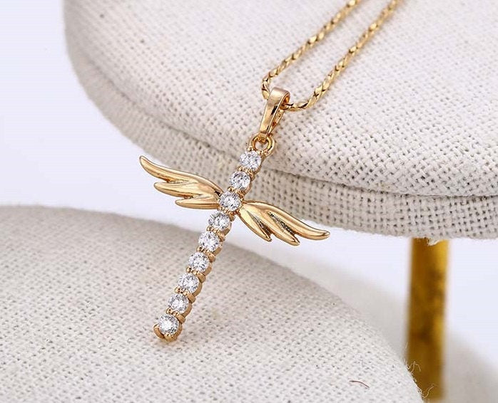 Gold Filled Cross Pendant Size 35x25mm gold-filled jewelry pendant with Clear CZ Cubic Zirconia