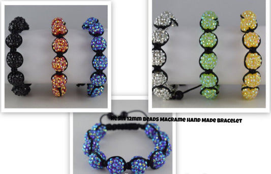 Resin Rhinestone Beads 12mm Macrame Hand Made Bracelet 3 dollars for dozen 6 colors 10 Resin beads in one bracelet