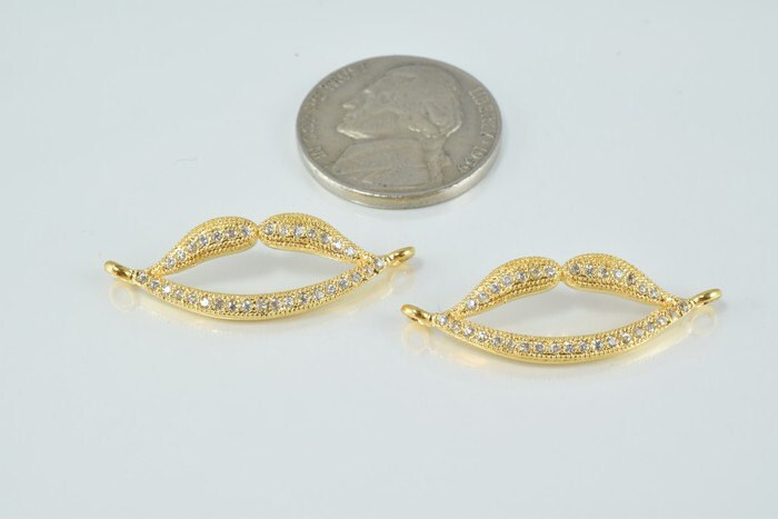 Lips 30x10mm 18k Gold Filled EP Micro Pave Beads with Clear CZ Cubic Zirconia, 18K Gold Filled Finding, For Jewelry Making GFM12G