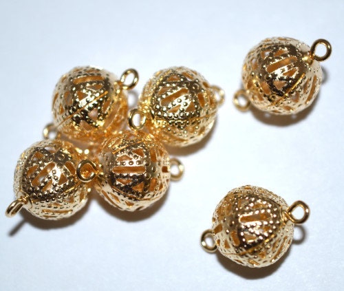 Round Decorative Gold Plated Clasps, Double hole opening, 2mm hole opening, 3.6grams/pk