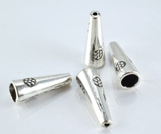 9x22mm Antique Silver Cone Alloy Beads Charm Pendant Decorative Textured Beads w/Black Accents 2mm hole 2mm thickness 8pcs/PK