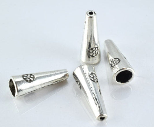 9x22mm Antique Silver Cone Alloy Beads Charm Pendant Decorative Textured Beads w/Black Accents 2mm hole 2mm thickness 8pcs/PK