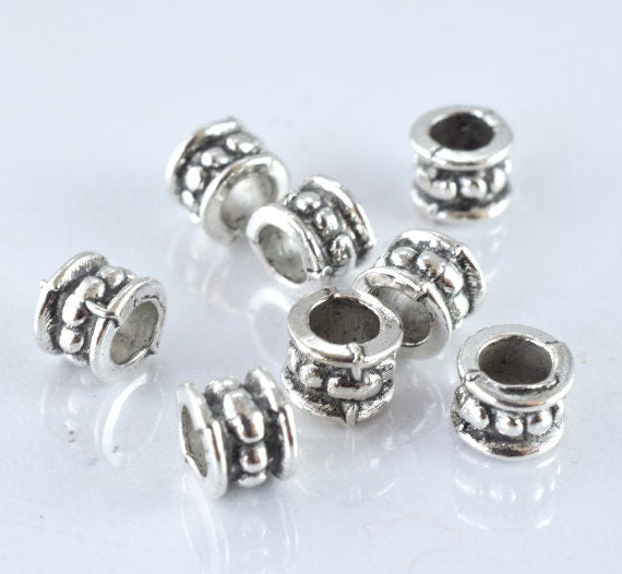6x4mm Antique Silver Alloy Metal Beads, Sold by 1 pack of 40pcs, 2mm hole opening, 2mm thickness