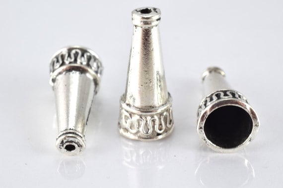 22x10mm Antique Silver Metal Cone Shaped Decorative Beads, 8pcs/PK 2mm thickness, 1mm hole size