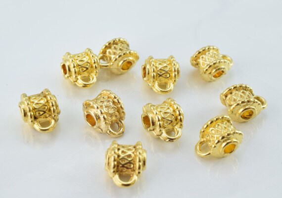 10x10mm Matte Gold Plated Alloy Textured Tea Kettle Bead Connector, Sold by 1 pack of 10pcs, 2mm hole opening