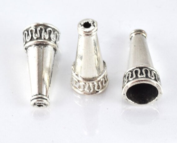 22x10mm Antique Silver Metal Cone Shaped Decorative Beads, 8pcs/PK 2mm thickness, 1mm hole size