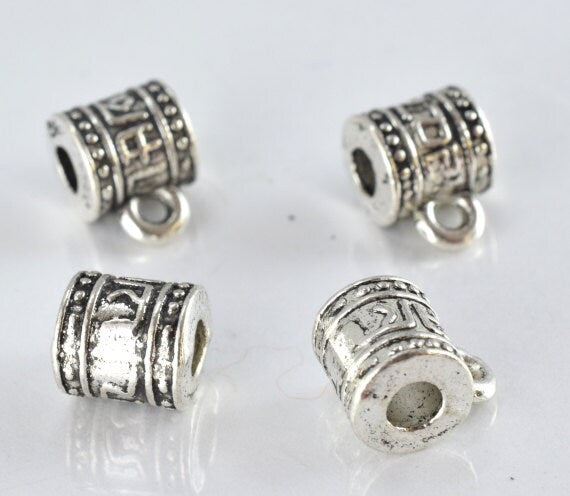 7x10mm Antique Silver Plated Decorative Textured Bead Charm, Sold by 1 pack of 10pcs, 2mm hole 2mm bail