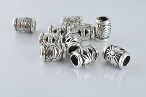 10x7mm Sunflower Antique Silver Metal Beads, Sold by 1 pack of 10pcs, 3mm hole opening, 1mm bead thickness